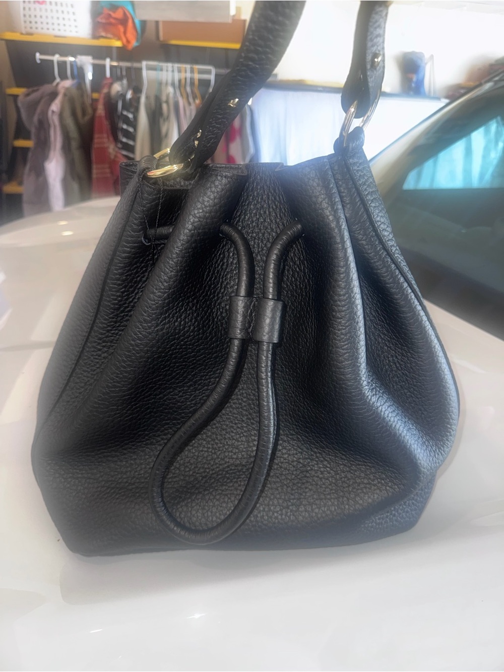 Amerai Leather Black Bucket Bag NWOT